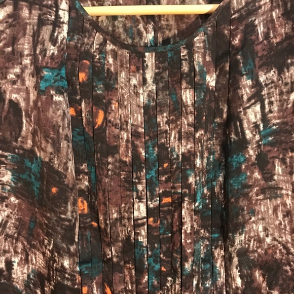 Talbots Brown Print Pleat Career Blouse - Picture 4 of 8